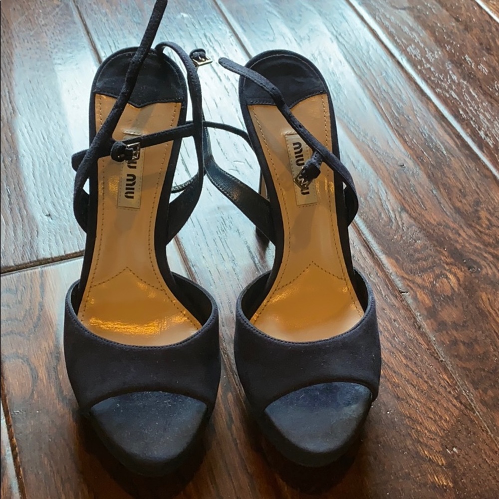 **Never Worn** Miu Miu Navy Suede Sandals - image 1